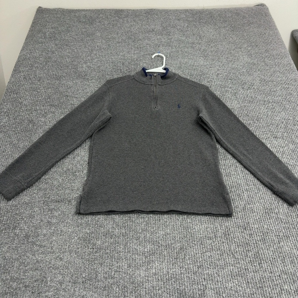 Polo Ralph Lauren Pullover Boys L Grey Cotton Quarter Zip Mock Neck Preppy